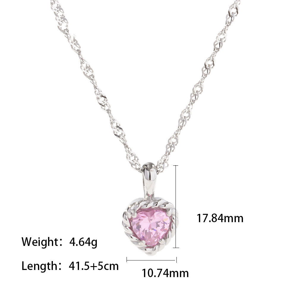 Heart Shaped Zircon Pendant Necklace in White Gold Finish