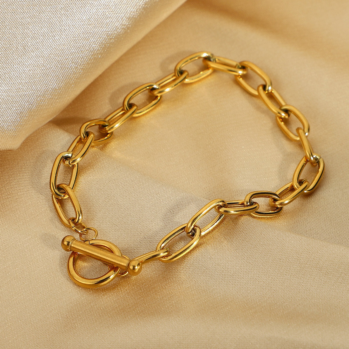 Gold Plated Stainless Steel Oval Bracelet | OT Ring Jewelry