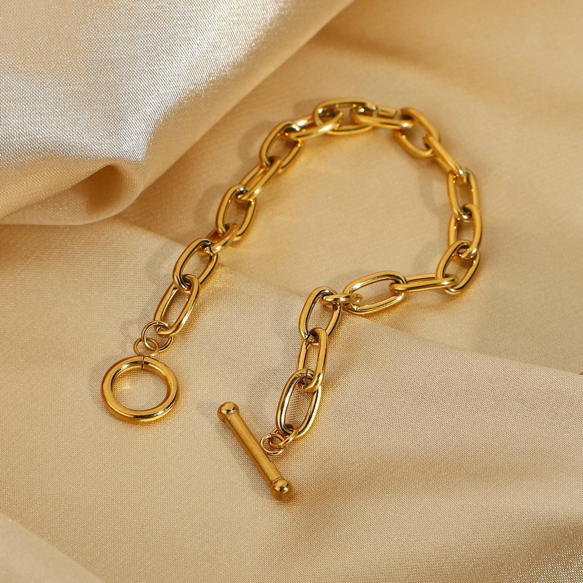 OT Ring Gold Plated Stainless Steel Oval Bracelet for Women