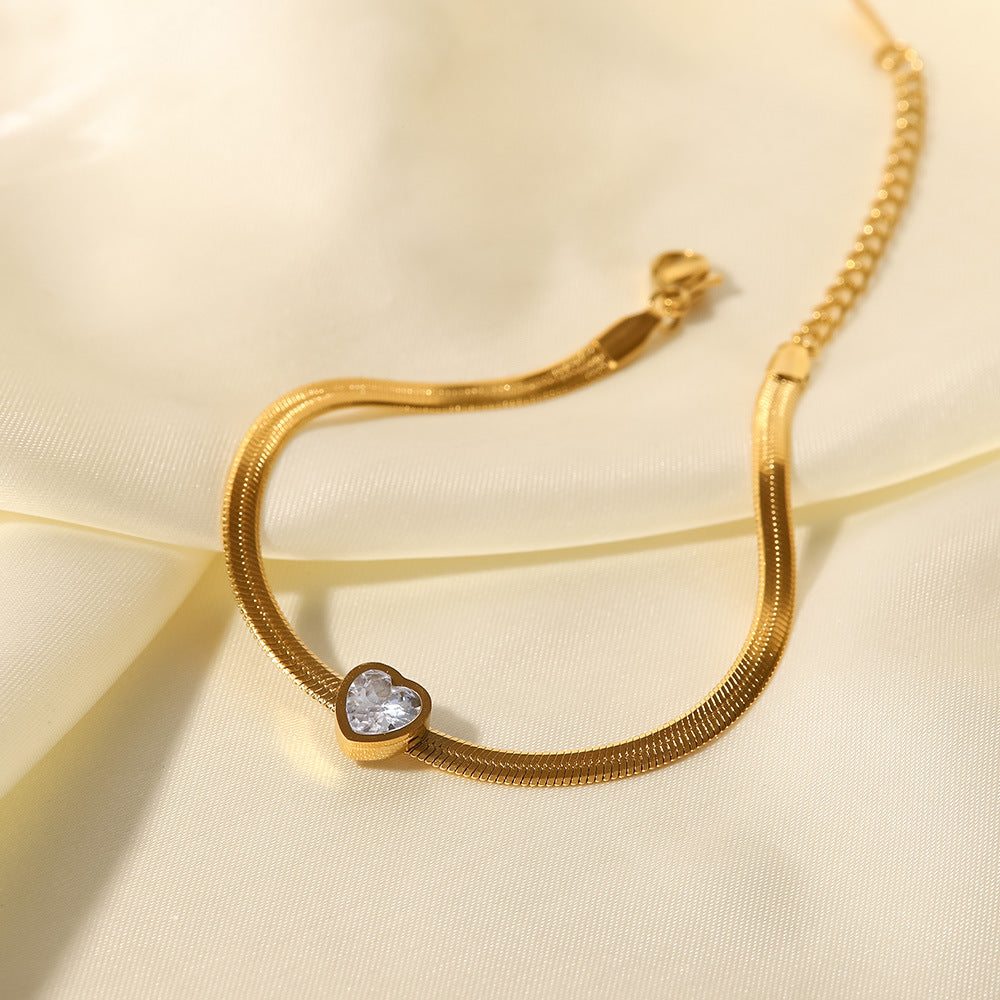18K Gold Plated Heart Zircon Bracelet – Elegant Crystal Jewelry