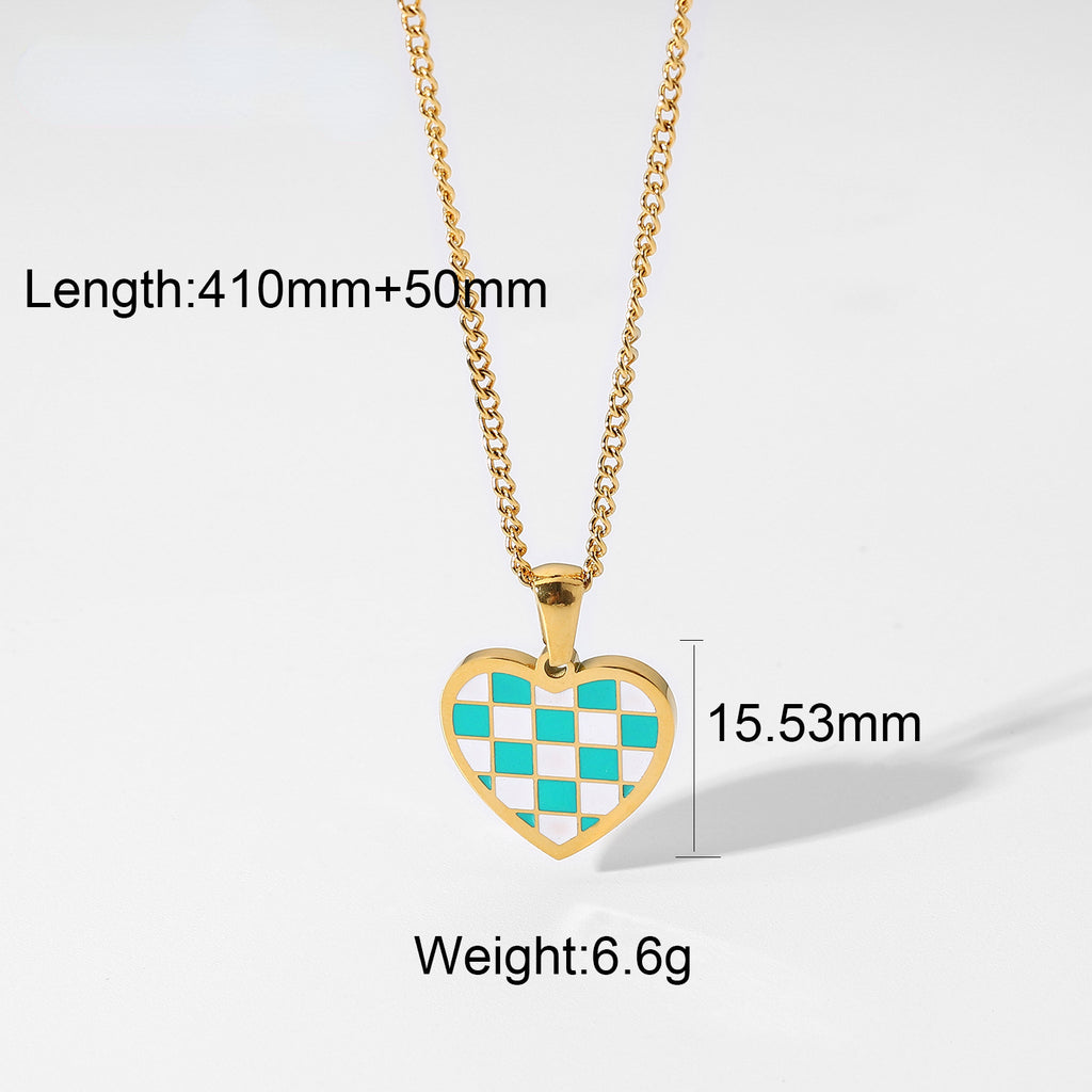 18K Chess Checker Black White Green White Titanium Steel Necklace