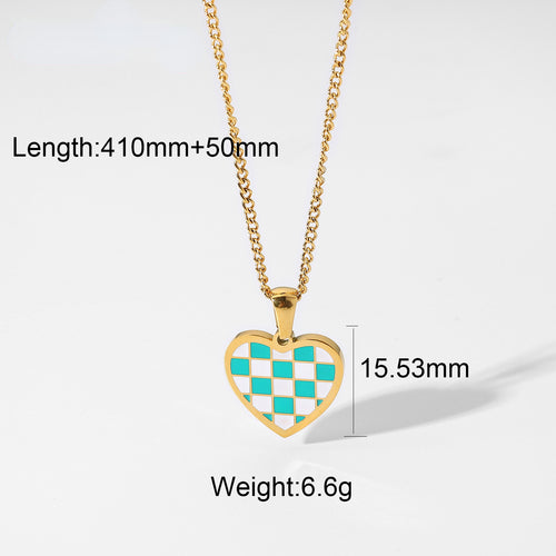 18K Chess Checker Black White Green White Titanium Steel Necklace