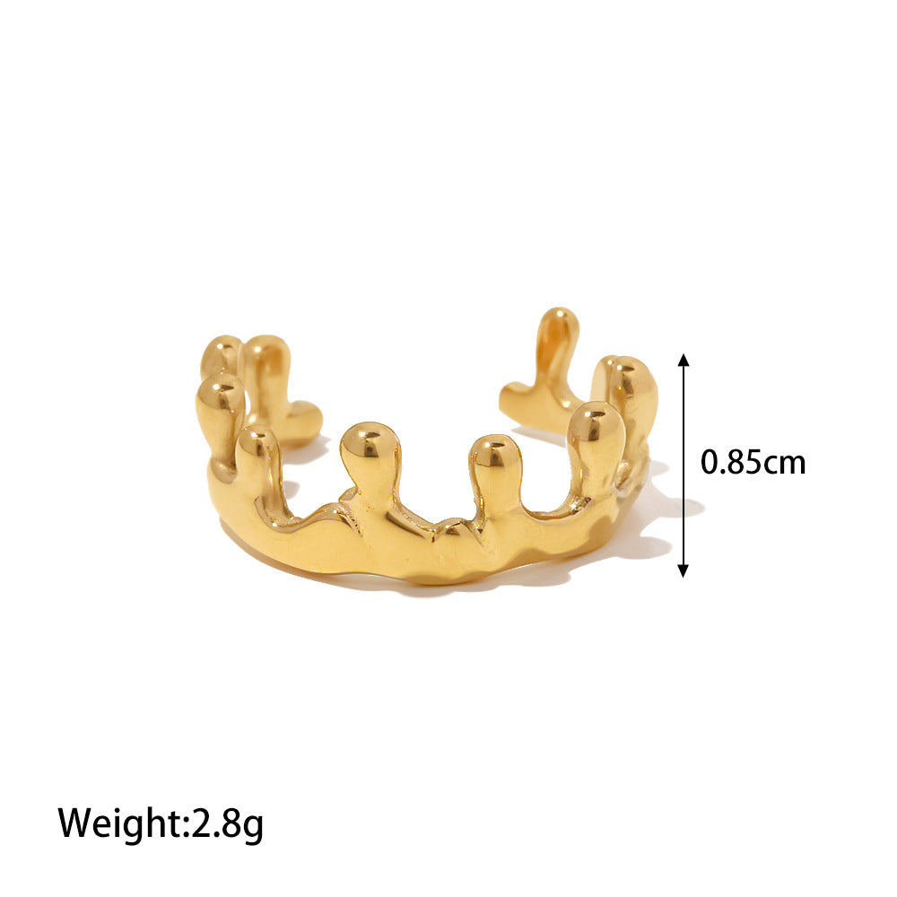 18K Gold Plated Crown Open Geometric Irregular Ring for Women