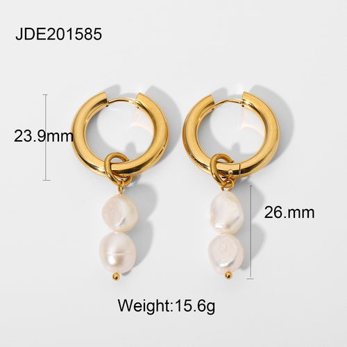 18K Gold Pearl Drop Double Earrings for Elegant Everyday Style