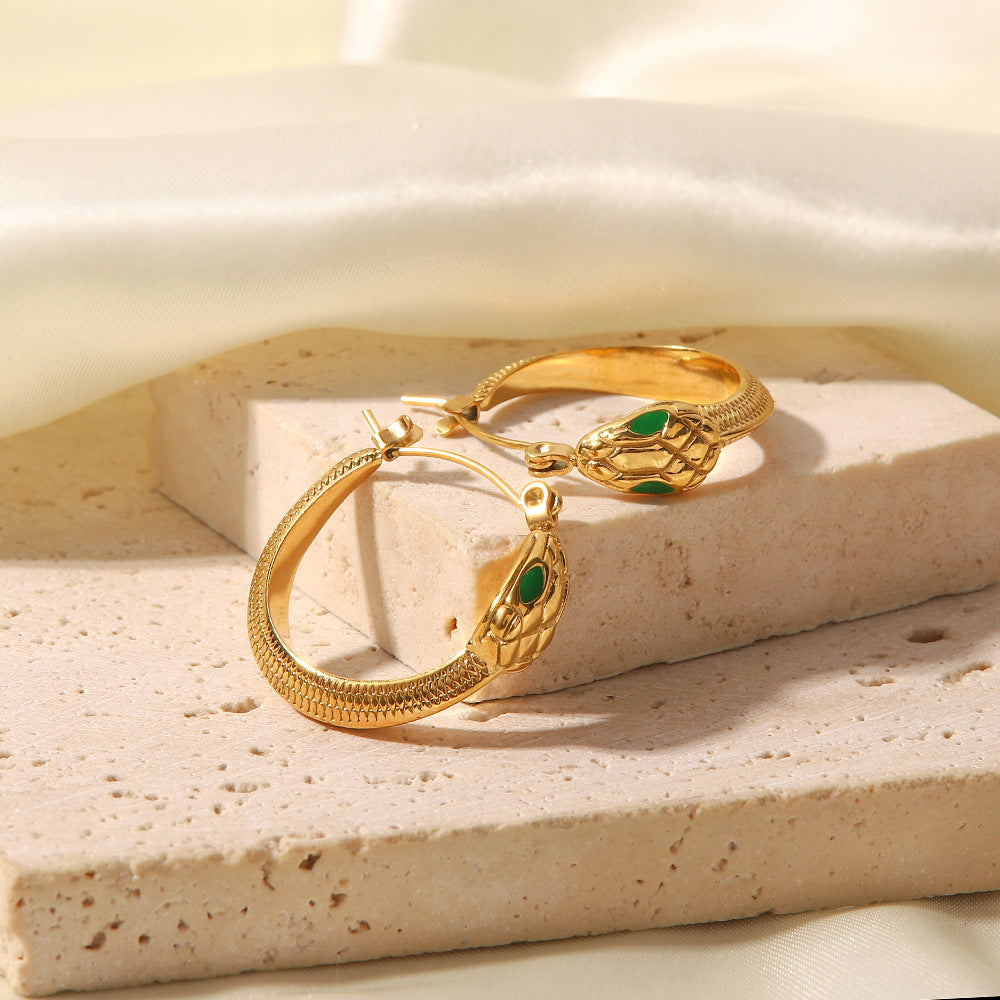 18K Gold Inlaid Snake Earrings – Elegant Luxury Jewelry