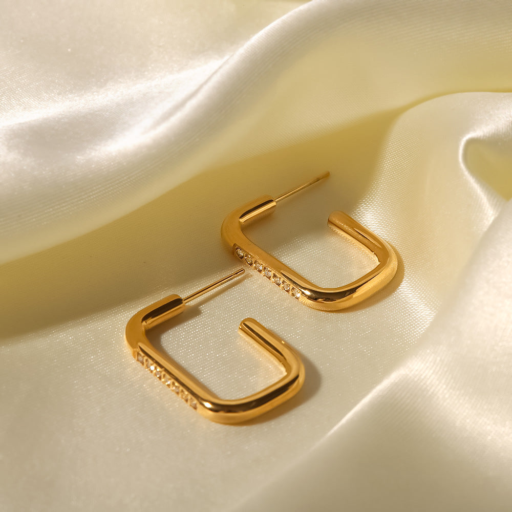 18k Gold Plated Zircon Hoop Earrings White Pink Light Green