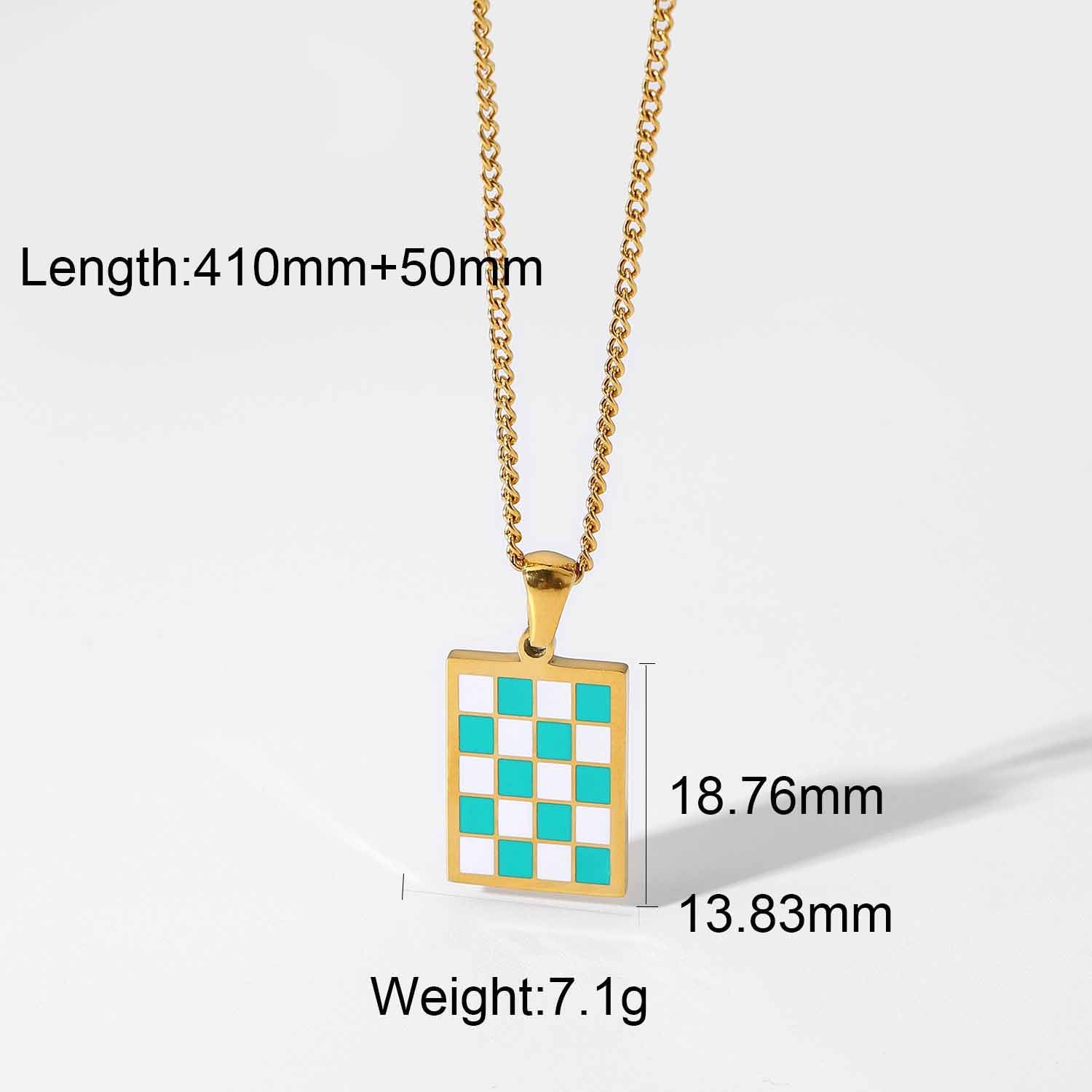 18K Chess Checker Black White Green White Titanium Steel Necklace