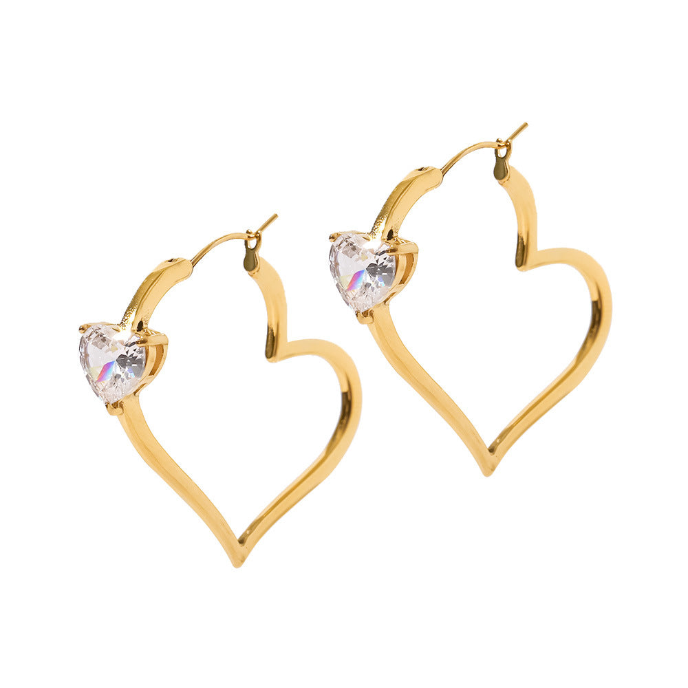 18K Gold Plated Heart Zirconia Earrings for Women