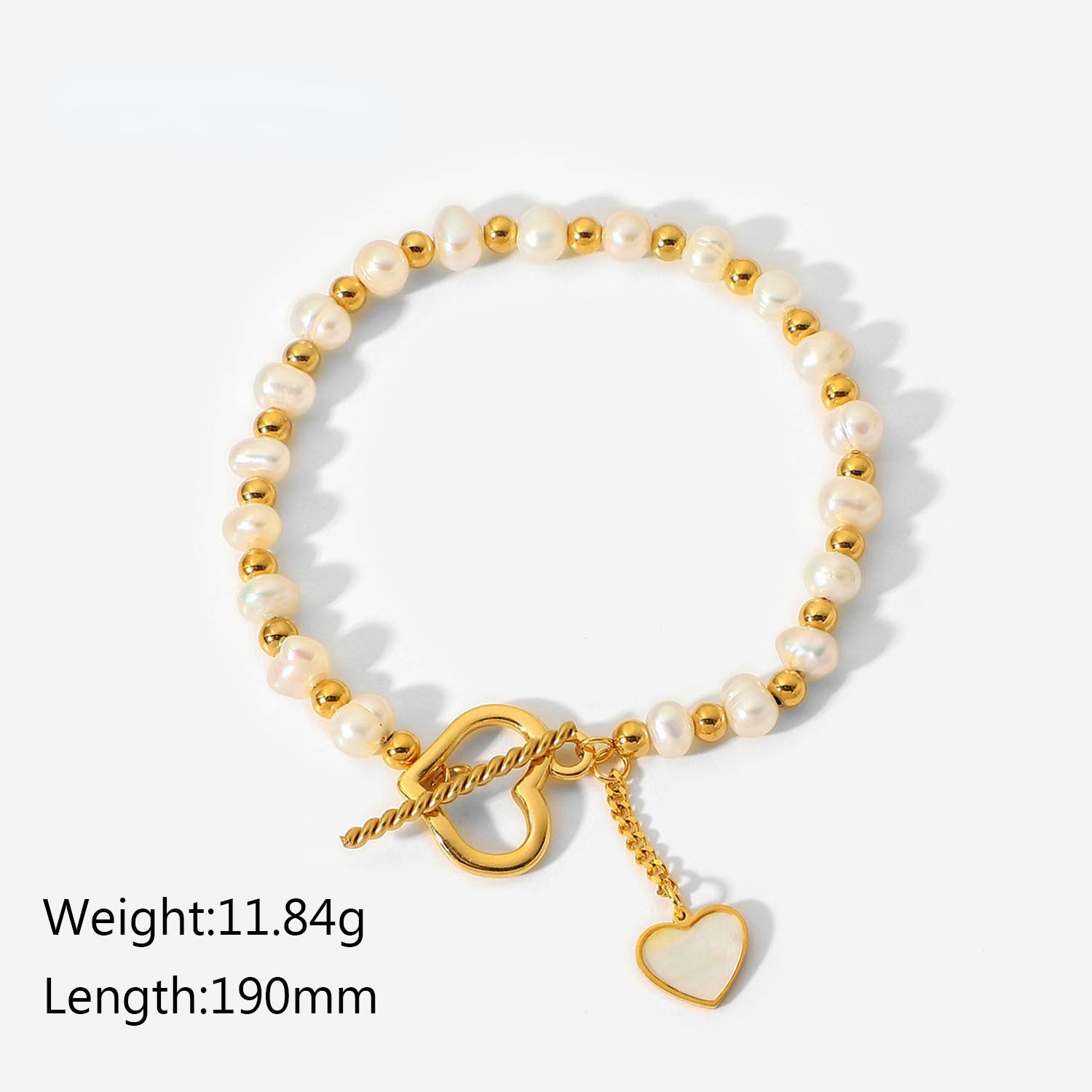 18K Gold Pearl Heart OT Buckle Bracelet for Women