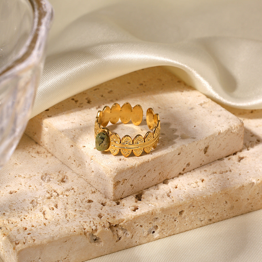 18K Gold Plated African Turquoise Adjustable Ring for Women