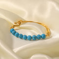 Natural Pearl Blue Turquoise 18K Gold Bracelet | Vintage Luxury