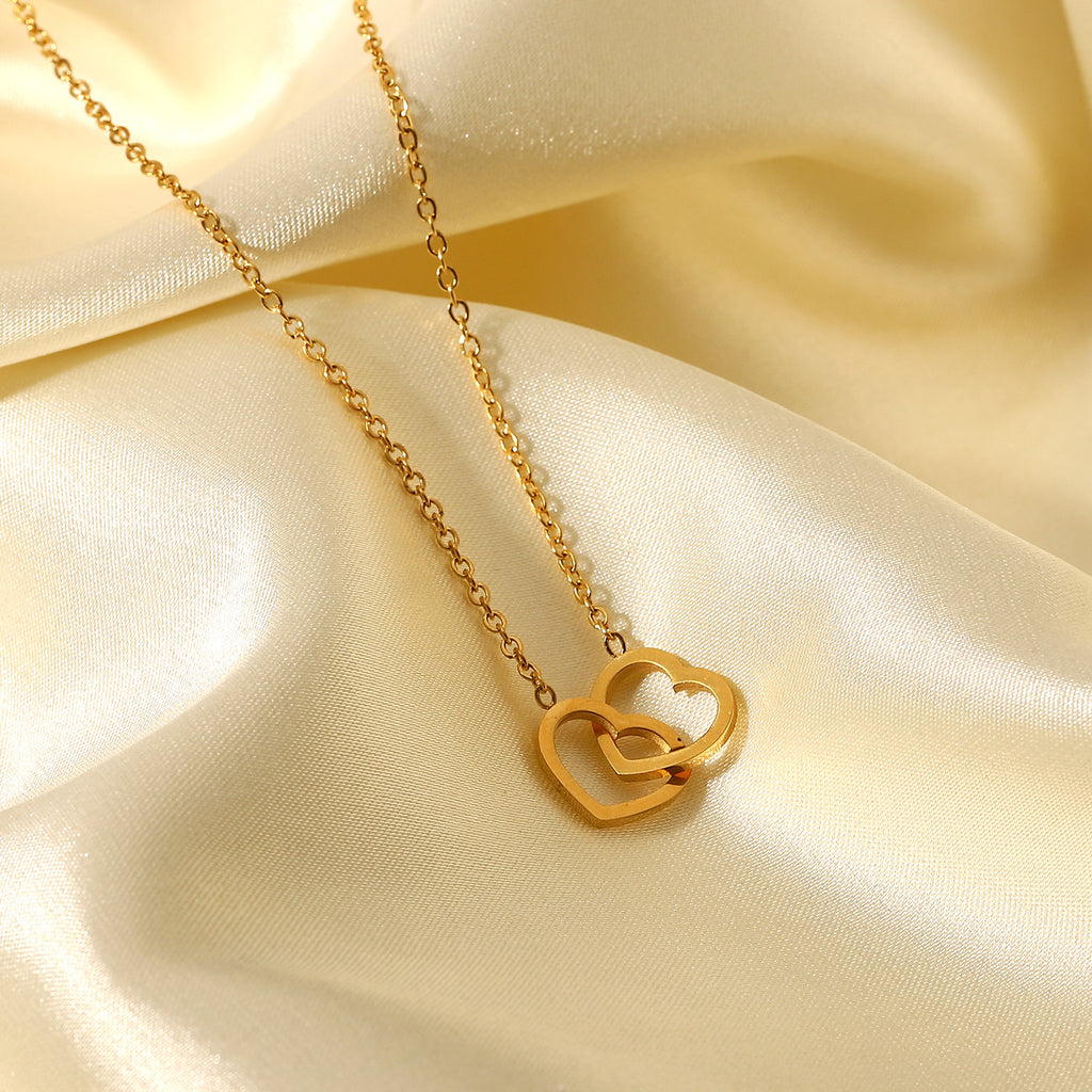 18K Gold Double Heart Necklace – Elegant Romantic Gift