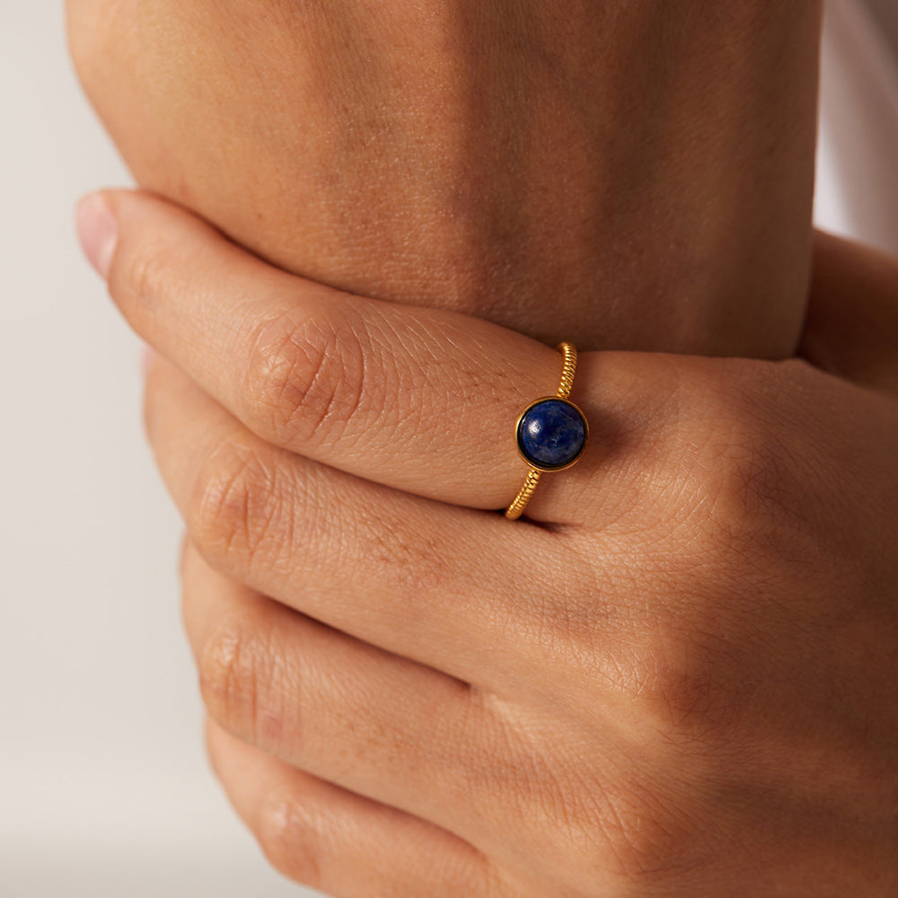 18k Gold Plated Round Lapis Lazuli Adjustable Twist Ring