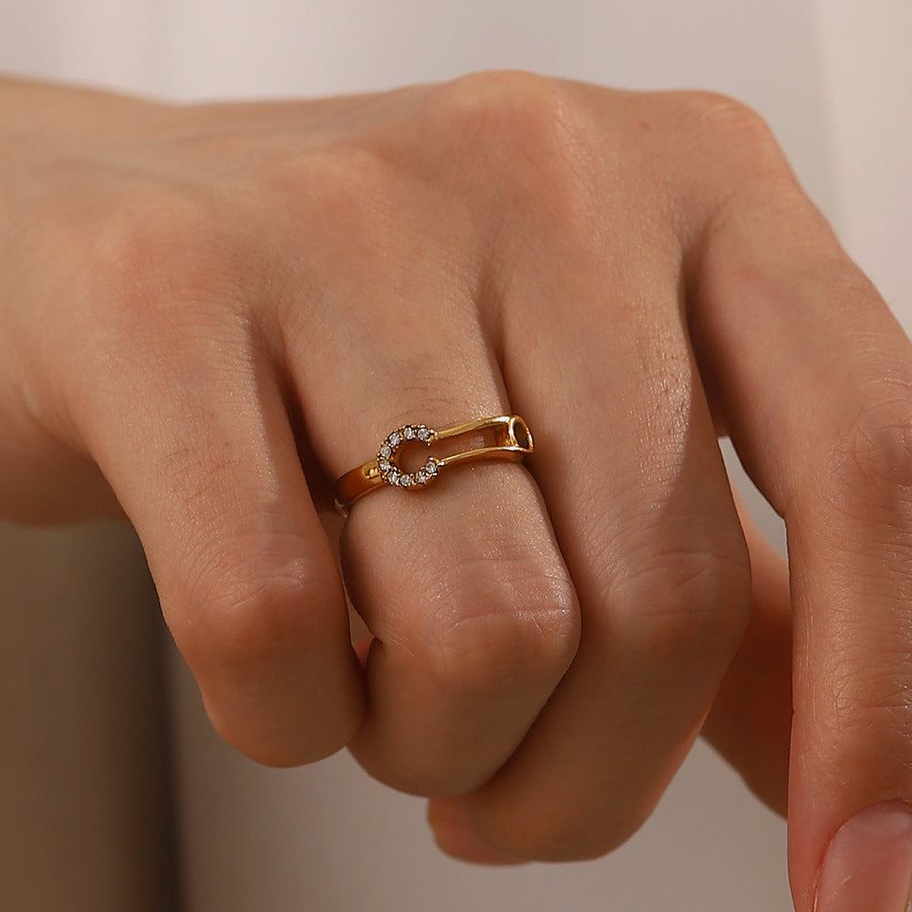 18K Gold Plated White Diamond Paper Clip Ring for Women