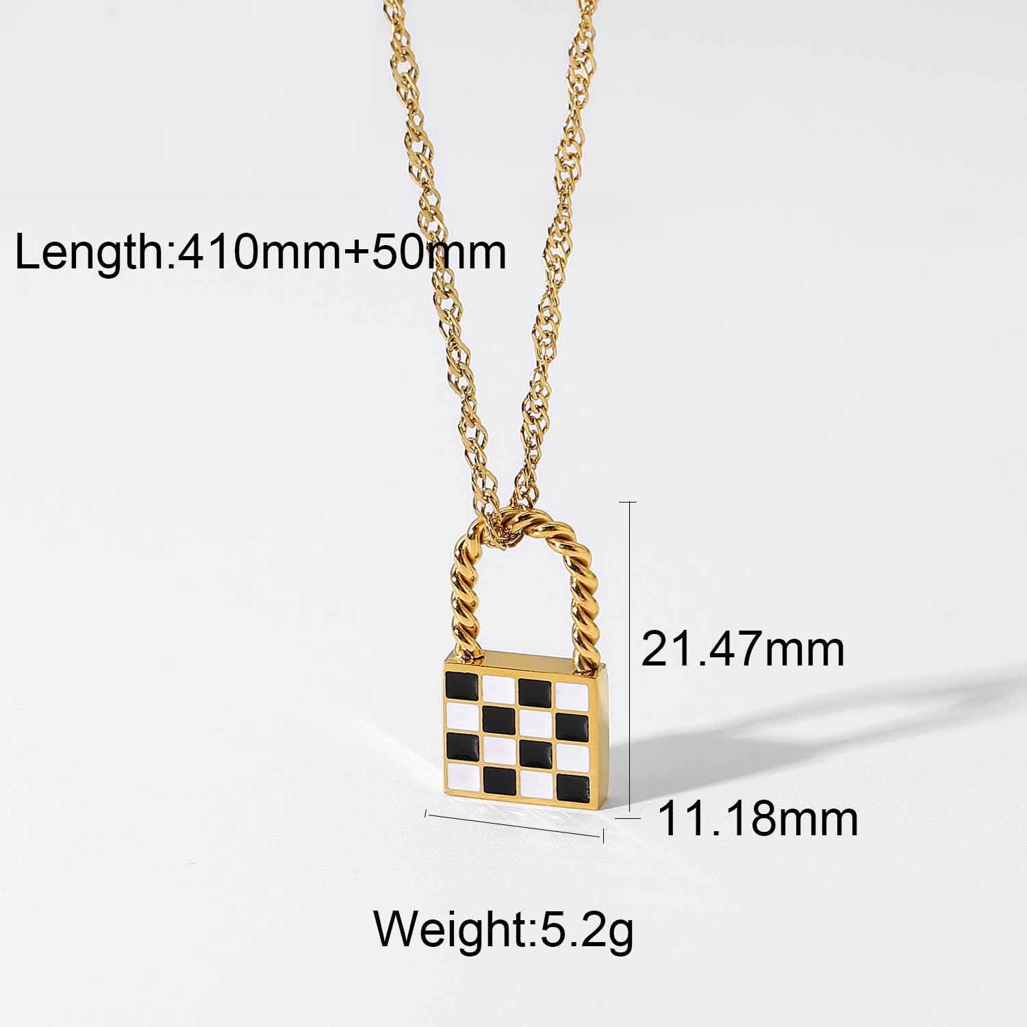 18K Chess Checker Black White Green White Titanium Steel Necklace