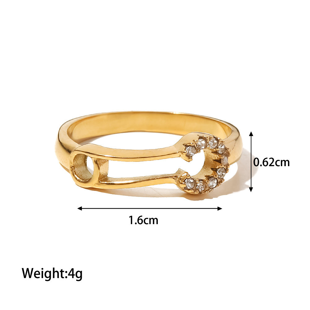 18K Gold Plated White Diamond Paper Clip Ring for Women