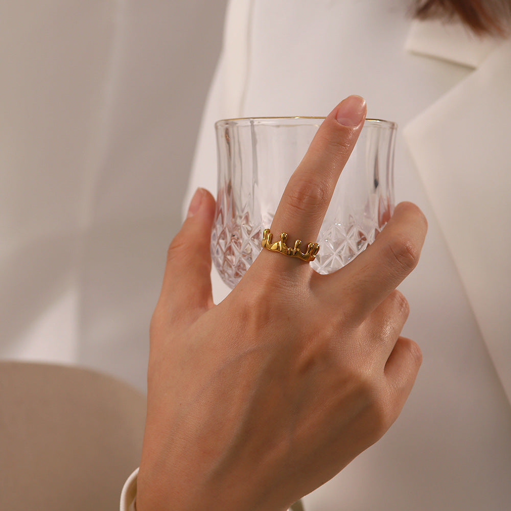 18K Gold Plated Crown Open Geometric Irregular Ring for Women