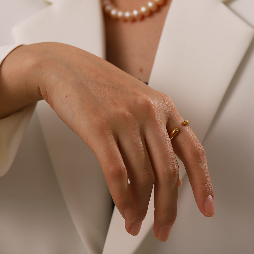 18K Gold Geometric Open Ring – Minimalist Adjustable Band