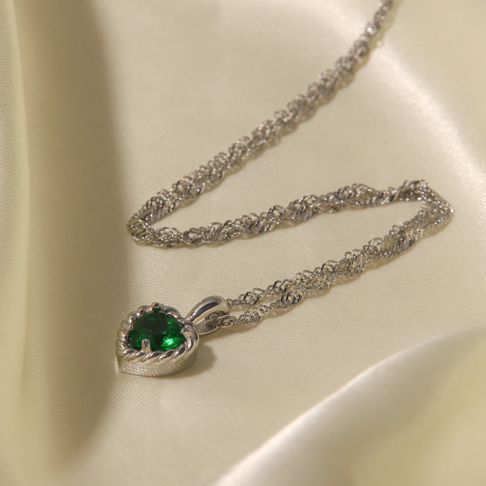 Heart Shaped Zircon Pendant Necklace in White Gold Finish
