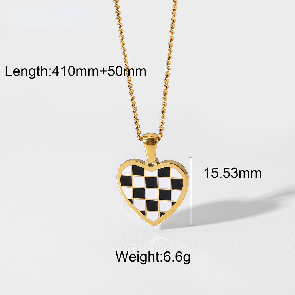18K Chess Checker Black White Green White Titanium Steel Necklace