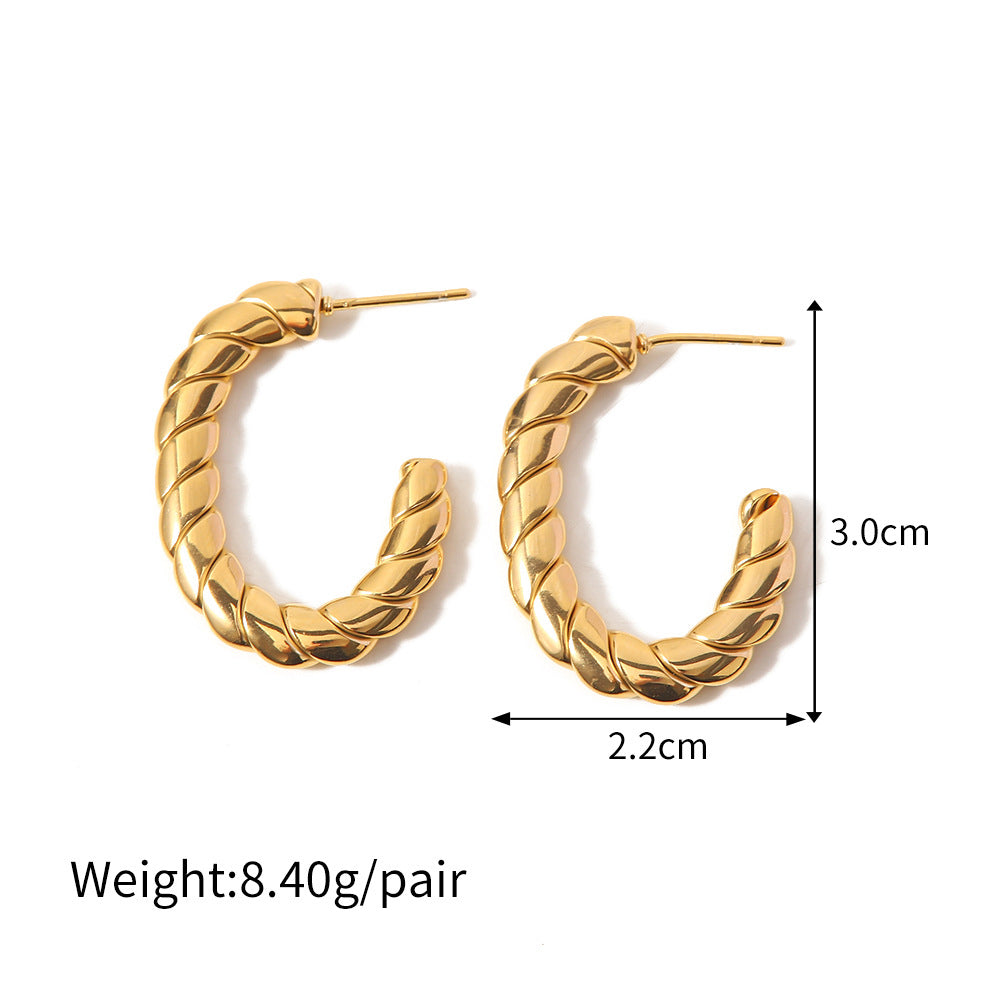 18K Gold-Plated C-Shaped Twist Earrings for Women