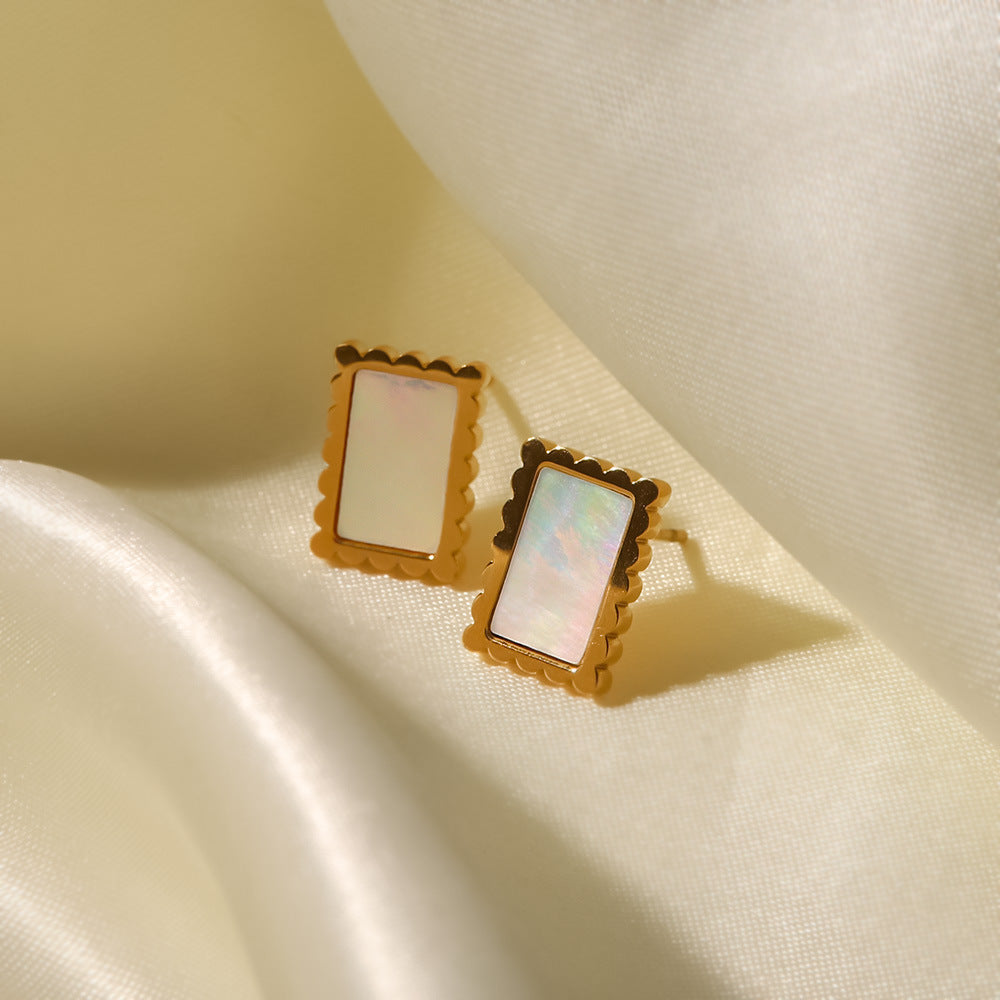 18K Gold Plated Square Earrings with Malachite & White Shell