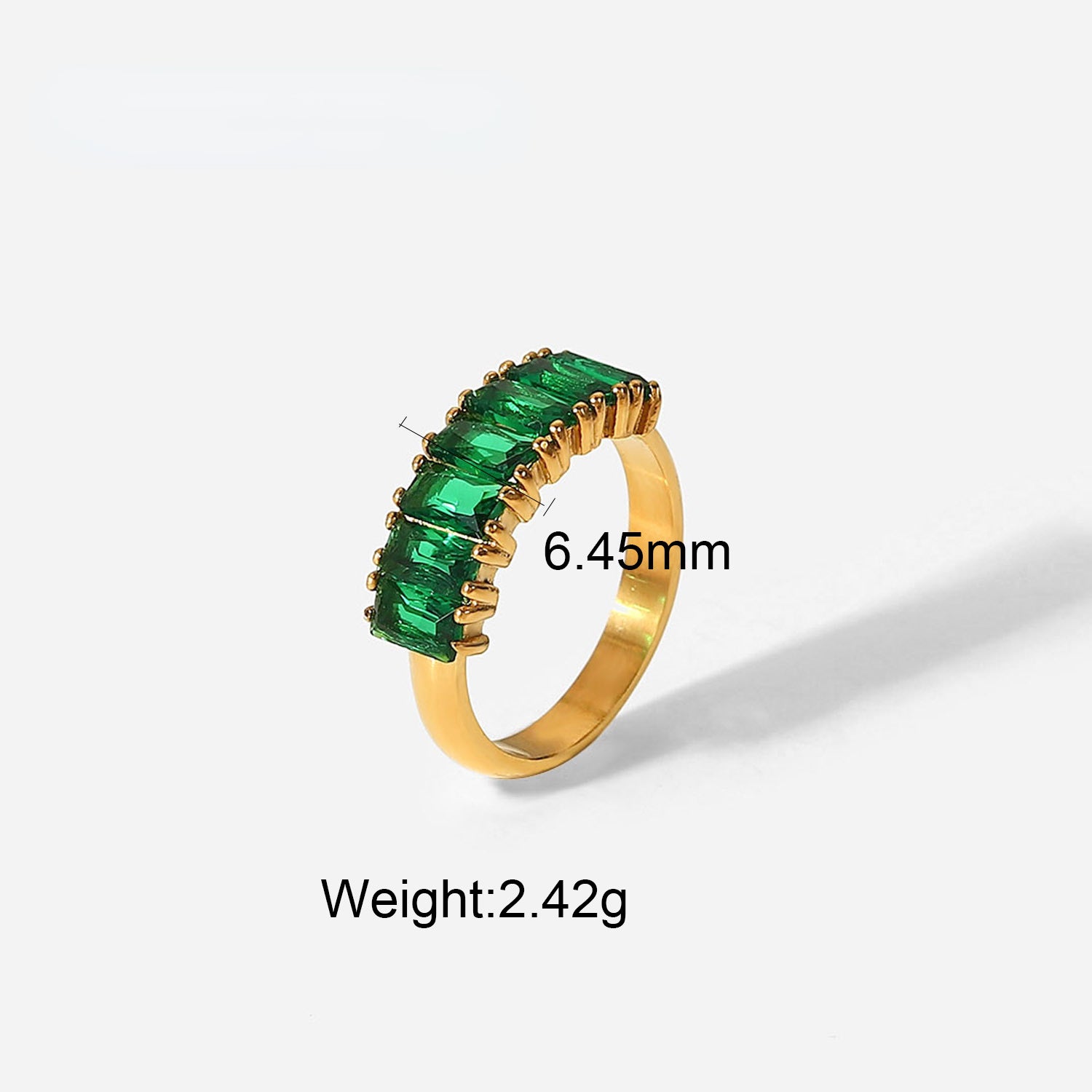 18K Gold Half Circle Rectangular Zircon Ring for Women