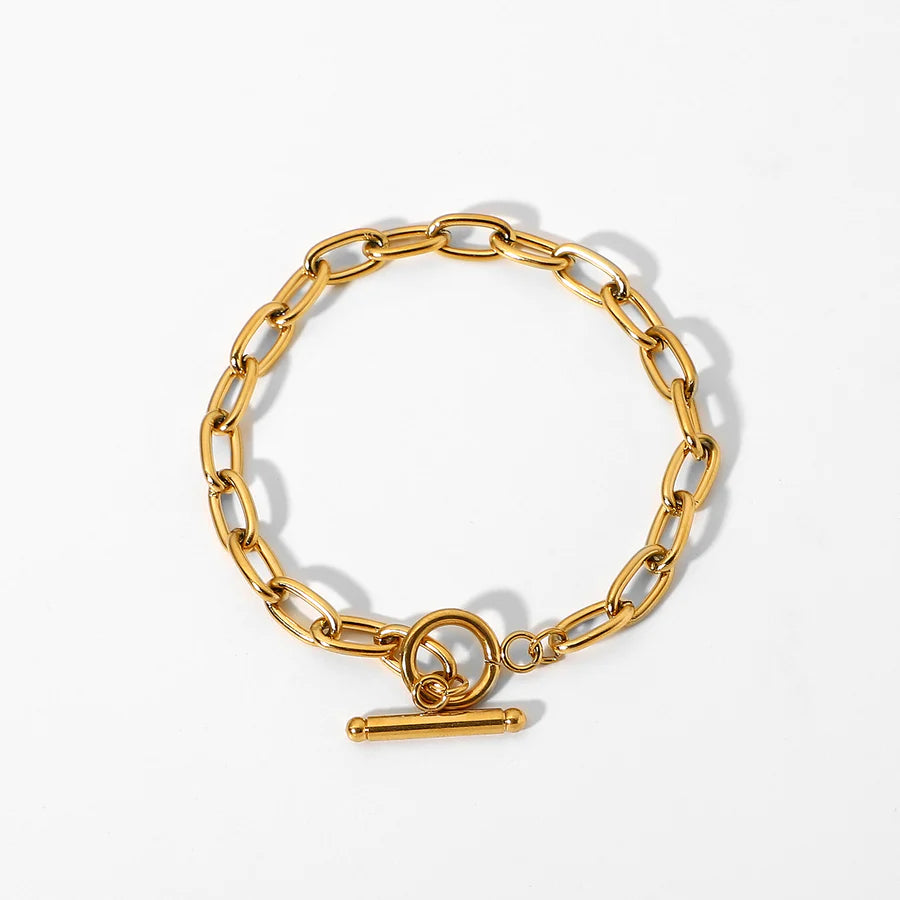 OT Ring Gold Plated Stainless Steel Oval Bracelet for Women