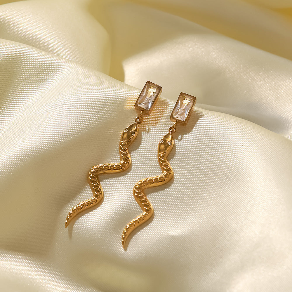 18K Plated Cubic Zirconia Snake Rectangle Drop Earrings