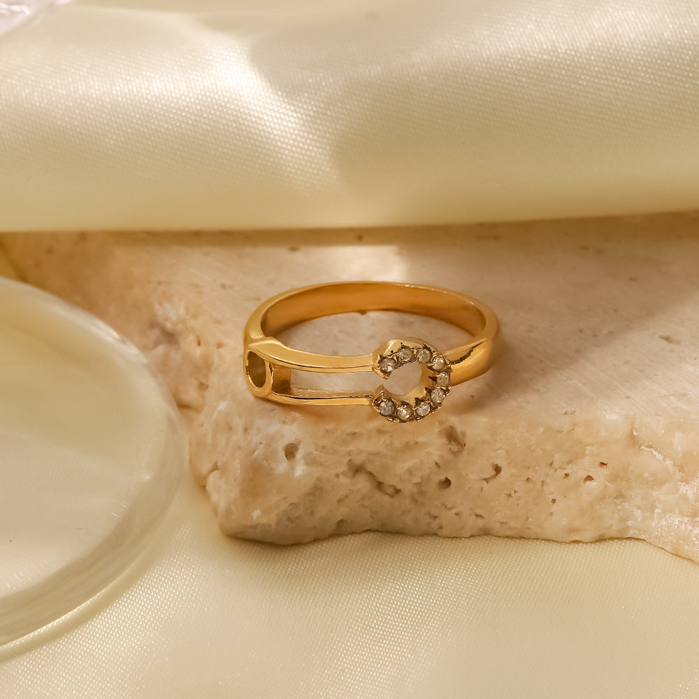 18K Gold Plated White Diamond Paper Clip Ring for Women