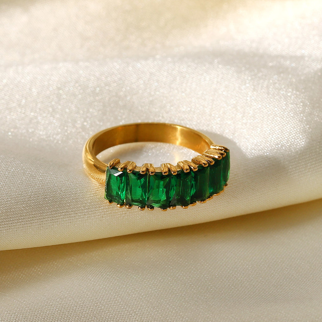 18K Gold Half Circle Rectangular Zircon Ring for Women