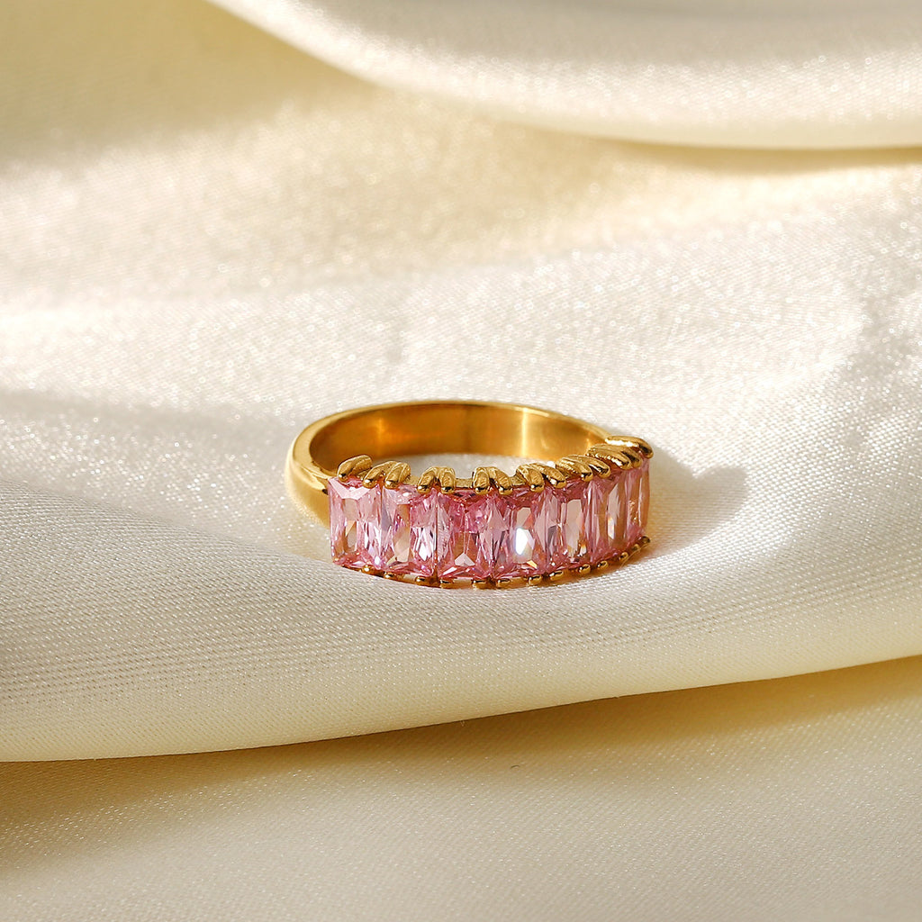 18K Gold Half Circle Rectangular Zircon Ring for Women
