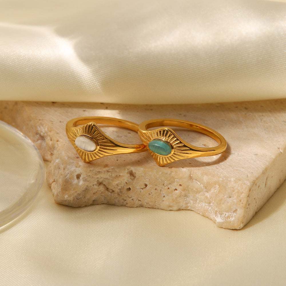 18K Gold Inlaid Blue Opal Ring – Elegant Luxury Jewelry