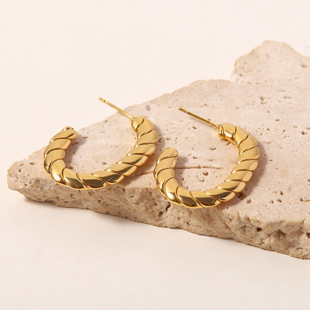 18K Gold-Plated C-Shaped Twist Earrings for Women