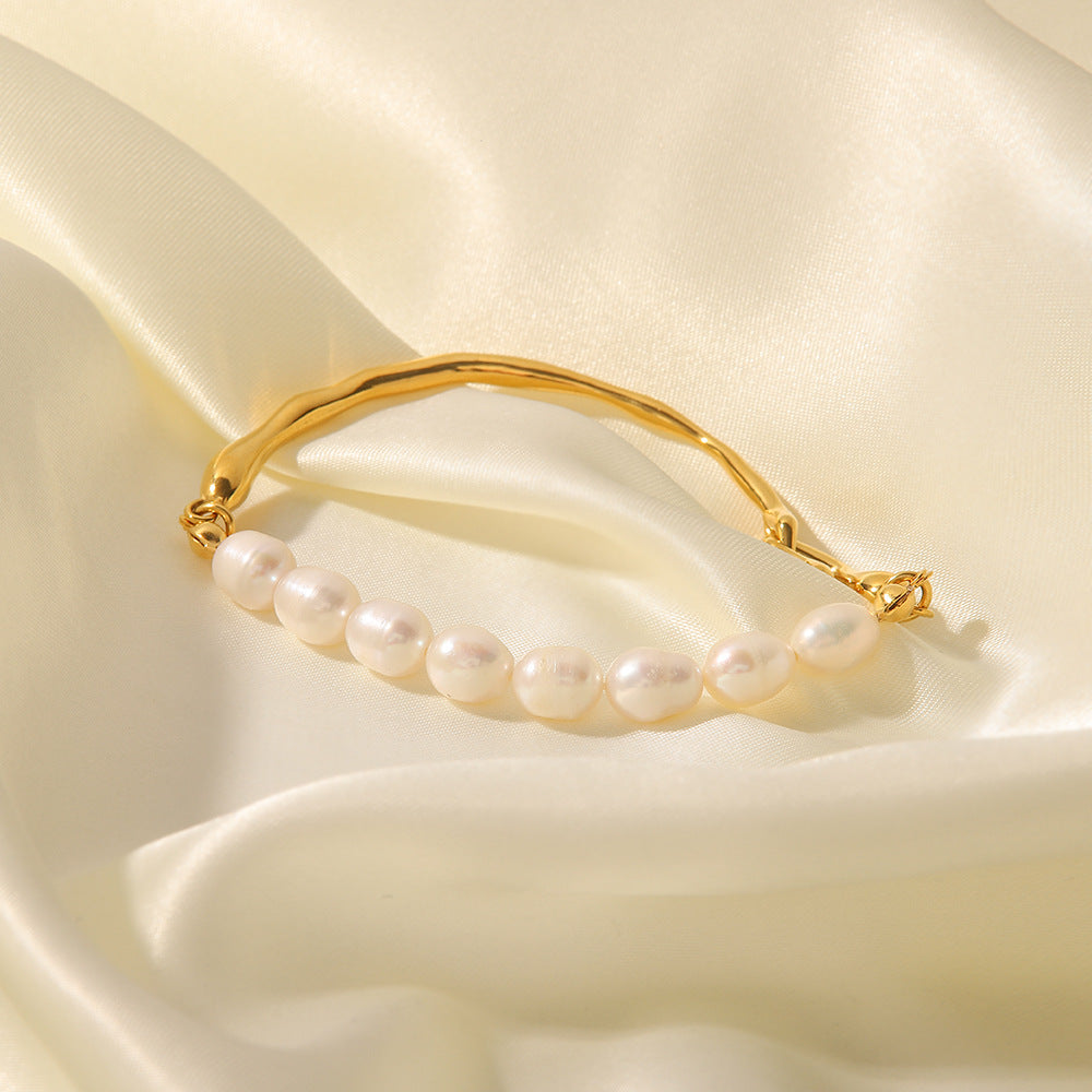 Natural Pearl Blue Turquoise 18K Gold Bracelet | Vintage Luxury