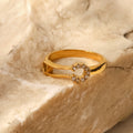 18K Gold Plated White Diamond Paper Clip Ring for Women