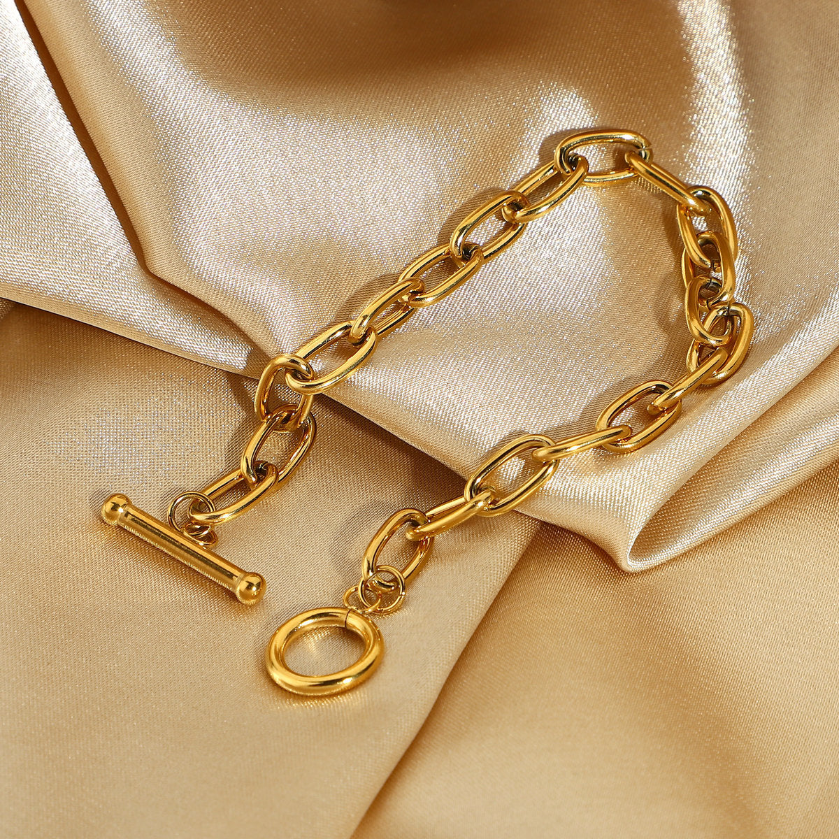 Gold Plated Stainless Steel Oval Bracelet | OT Ring Jewelry