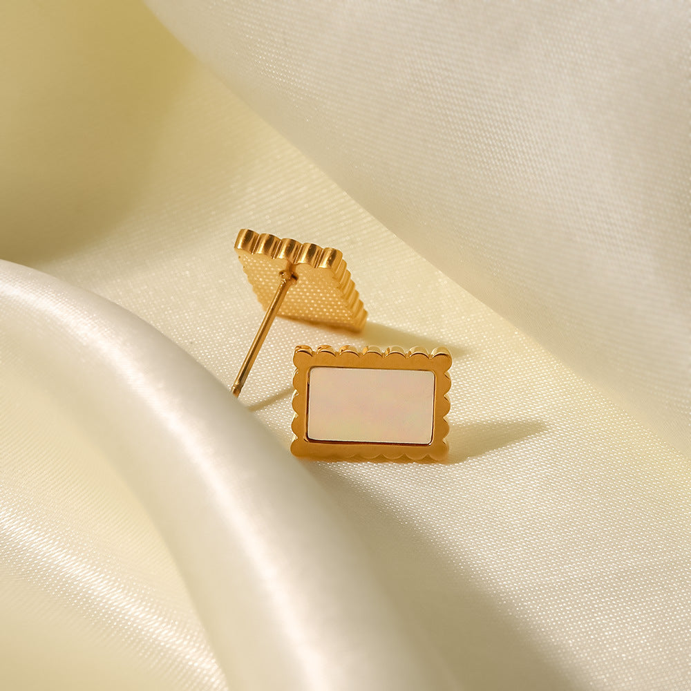 18K Gold Plated Square Earrings with Malachite & White Shell