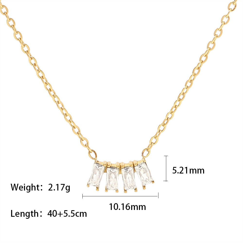 18K Gold Plated Zircon Necklace with Pink, White & Green Stones