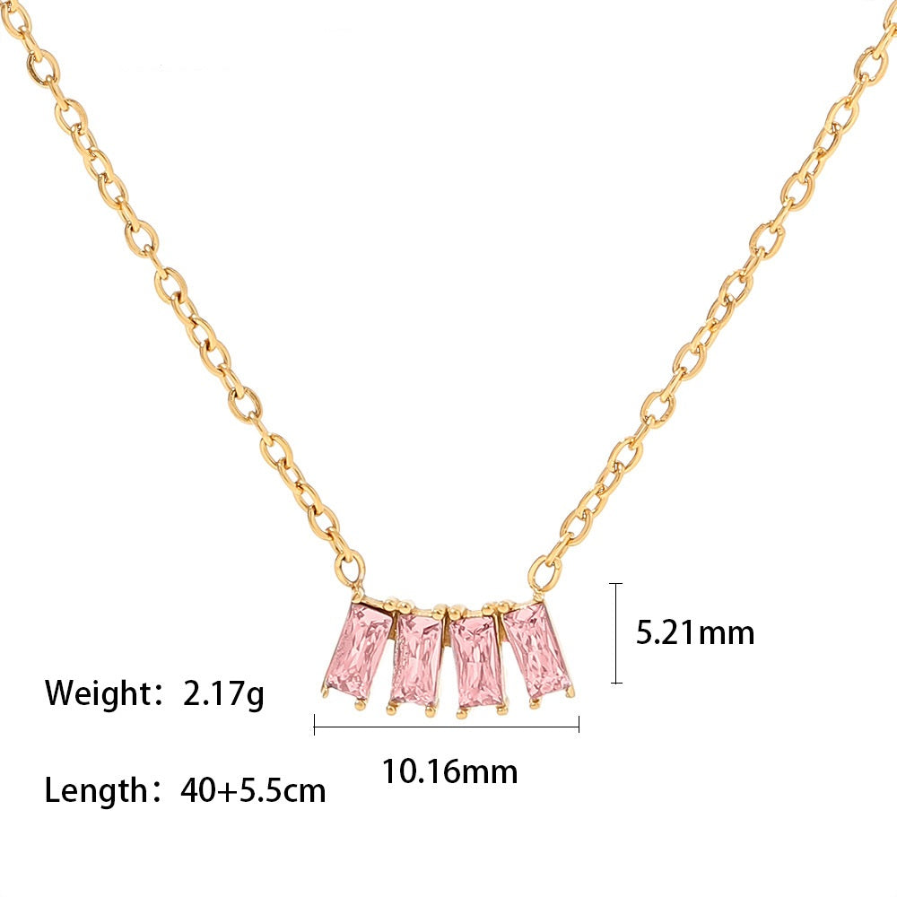18K Gold Plated Zircon Necklace with Pink, White & Green Stones