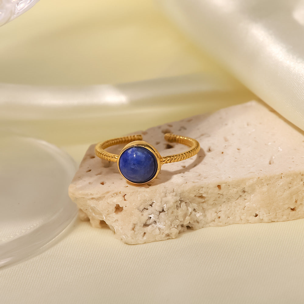 18k Gold Plated Round Lapis Lazuli Adjustable Twist Ring