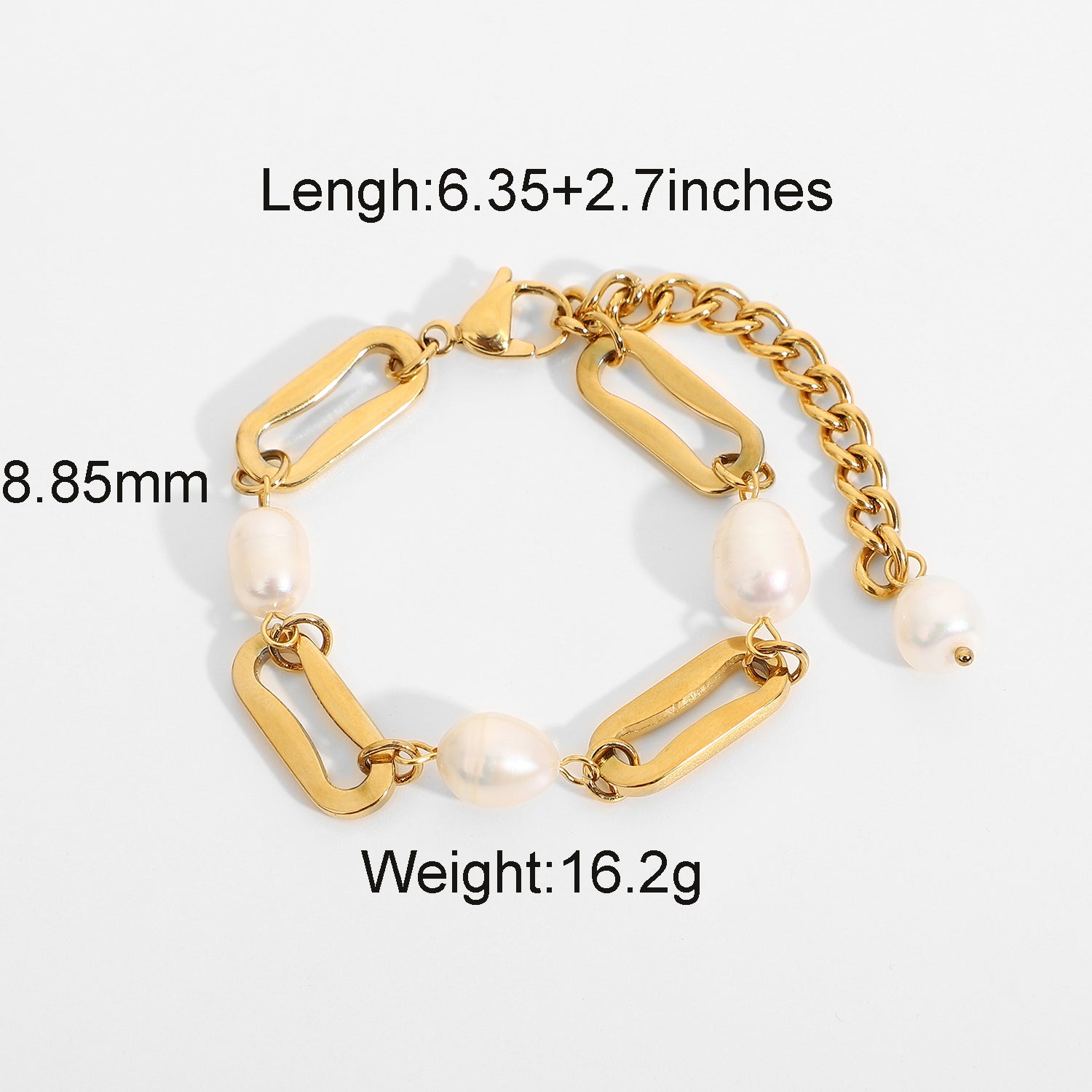 18K Gold Baroque Rectangular Chain Spacer Pearl Bracelet