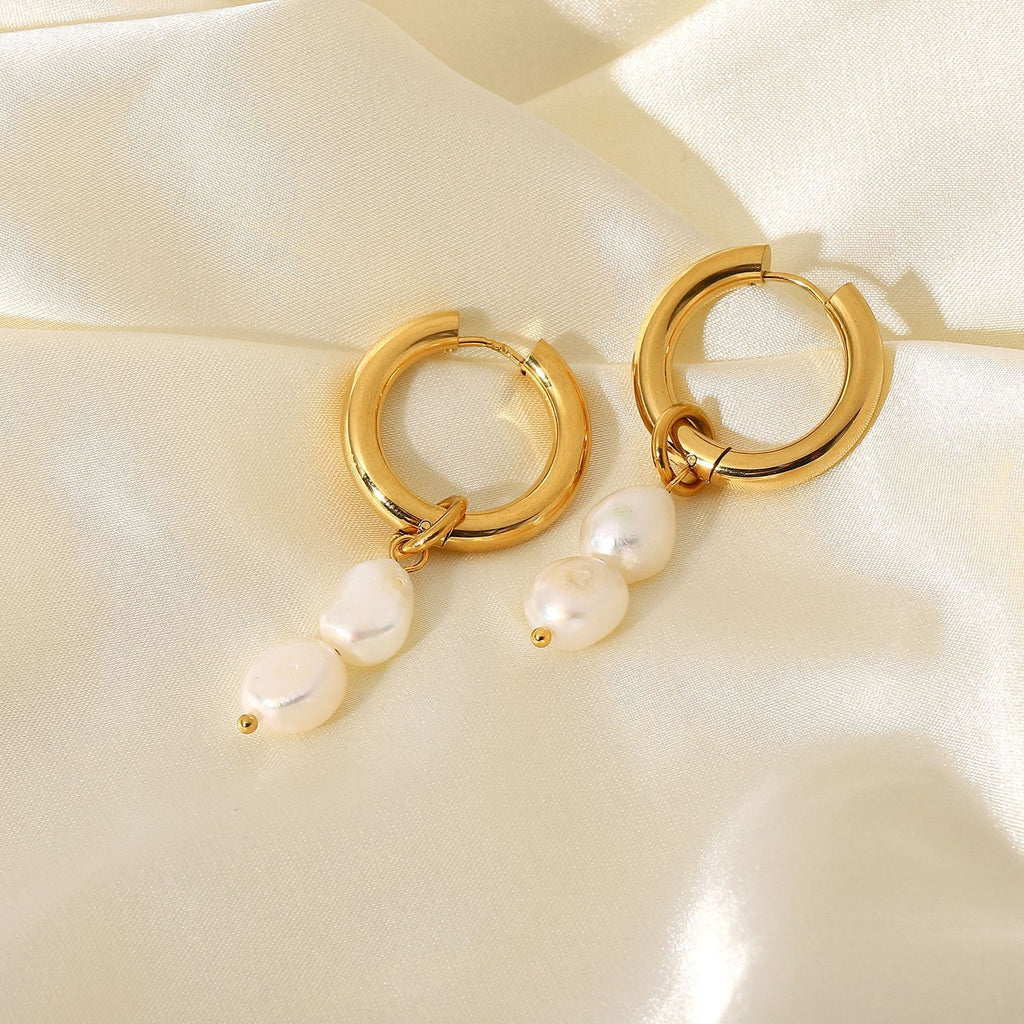 18K Gold Pearl Drop Double Earrings for Elegant Everyday Style