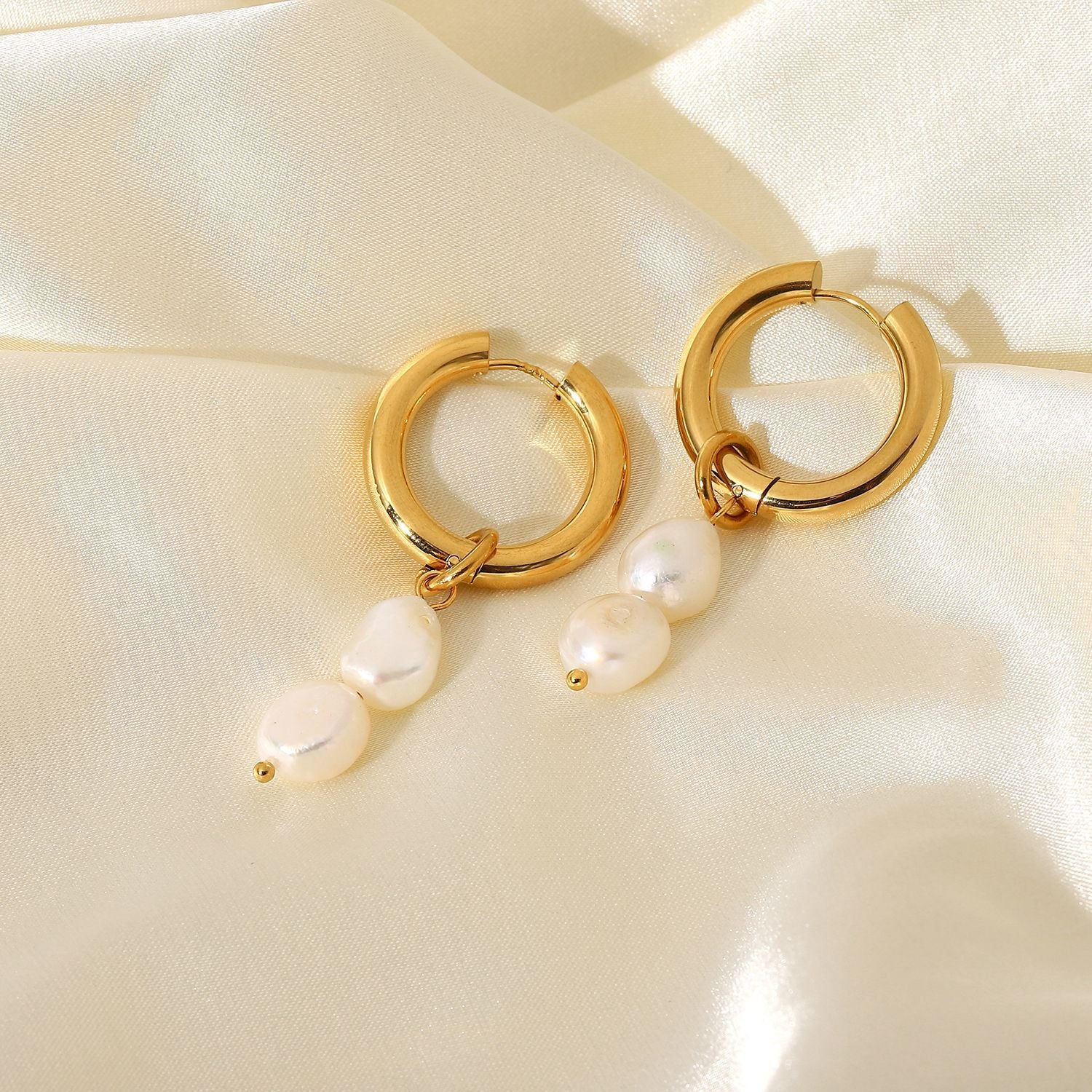18K Gold Pearl Drop Double Earrings for Elegant Everyday Style