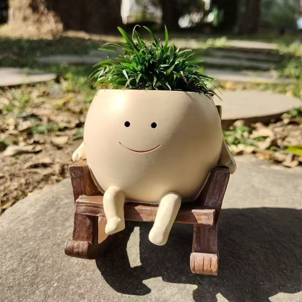 Chair Smiling Face Flower Pot Cute Succulent Planter