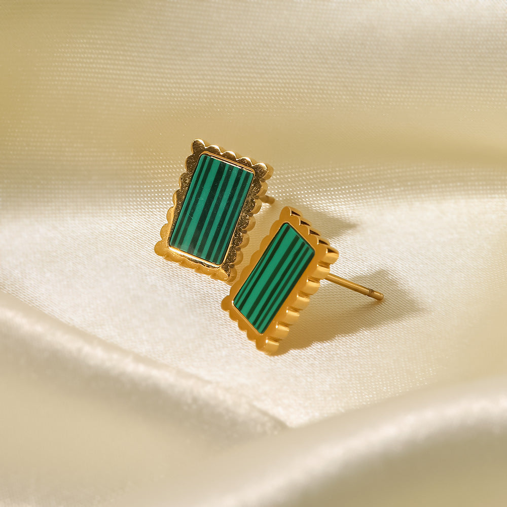 18K Gold Plated Square Earrings with Malachite & White Shell