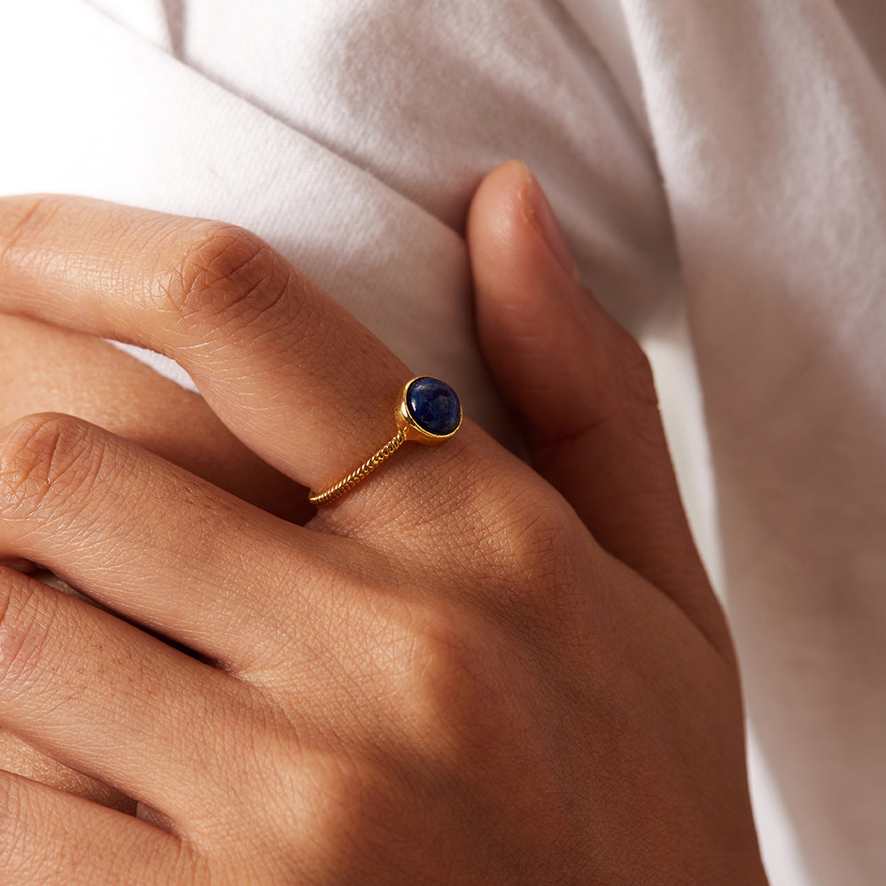 18k Gold Plated Round Lapis Lazuli Adjustable Twist Ring