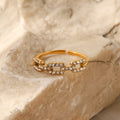 18K Gold Plated Square Link Diamond Stacking Ring