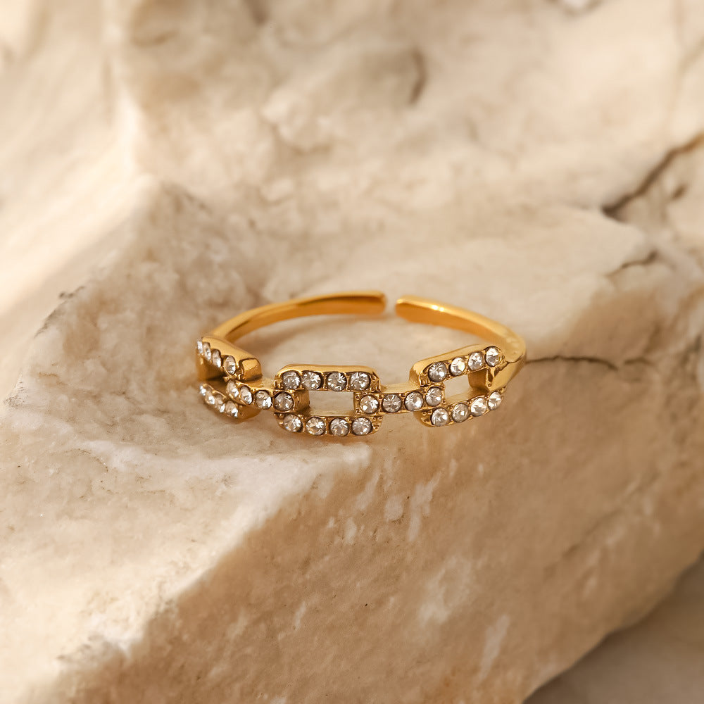 18K Gold Plated Square Link Diamond Stacking Ring