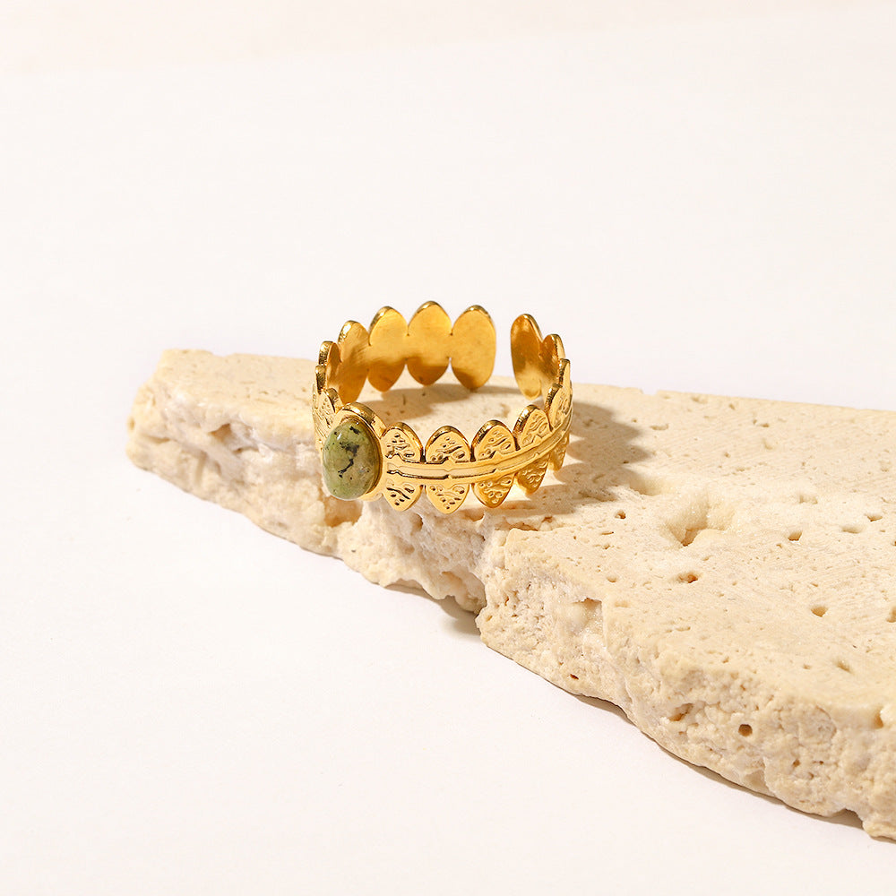 18K Gold Plated African Turquoise Adjustable Ring for Women